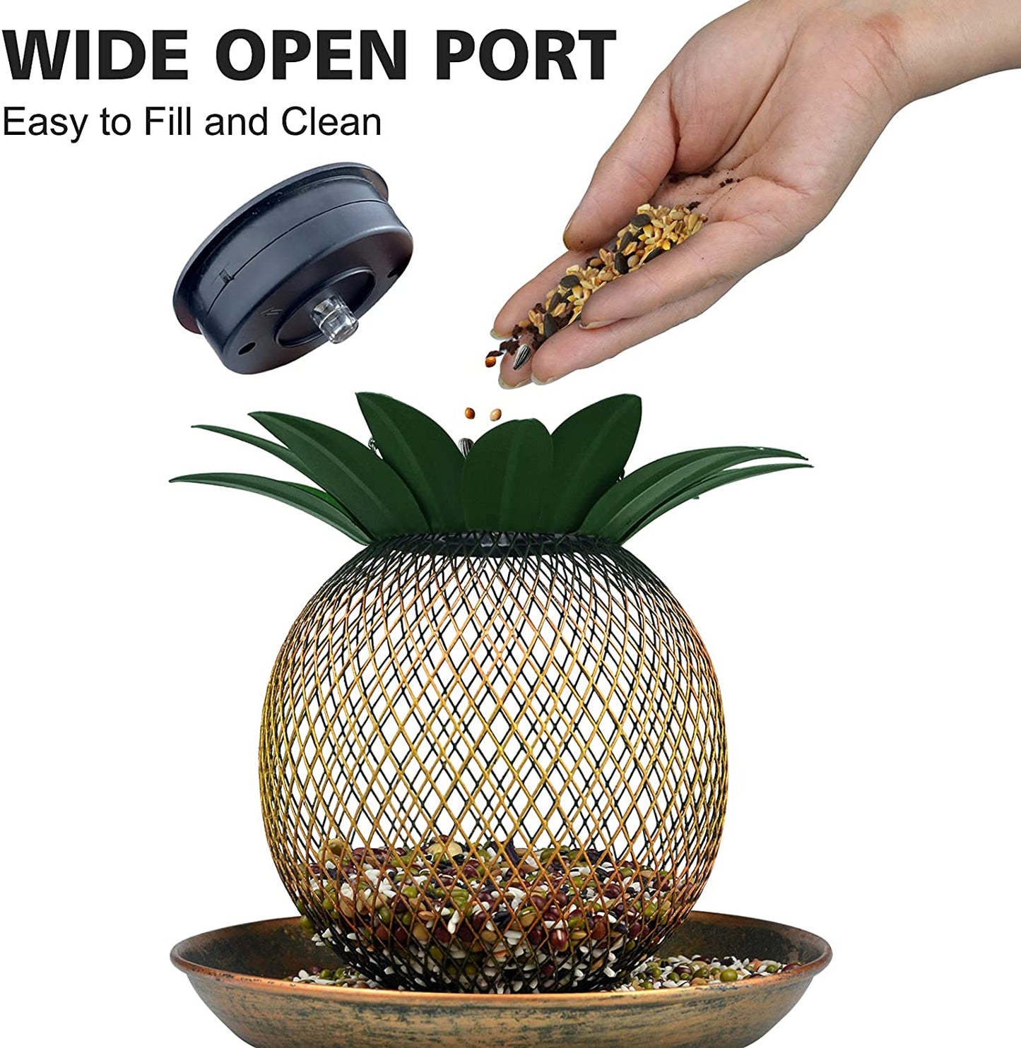 Top Fill Mesh Solar Powered Pineapple Bird Feeder