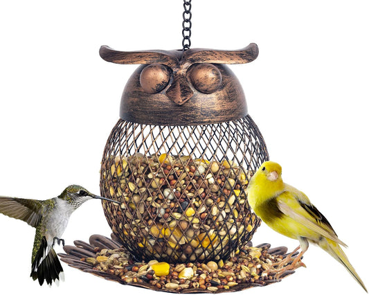 Heavy Duty Copper Metal Mesh Owl Shaped Bird Feeder