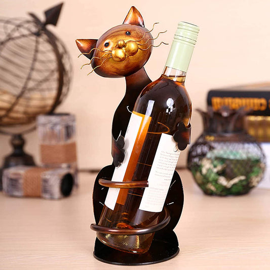 Wrought Iron Art Cat Wine Bottle Holder