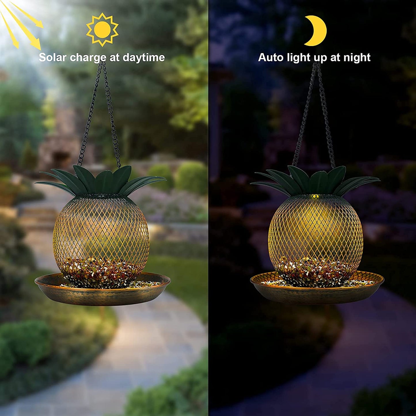 Top Fill Mesh Solar Powered Pineapple Bird Feeder