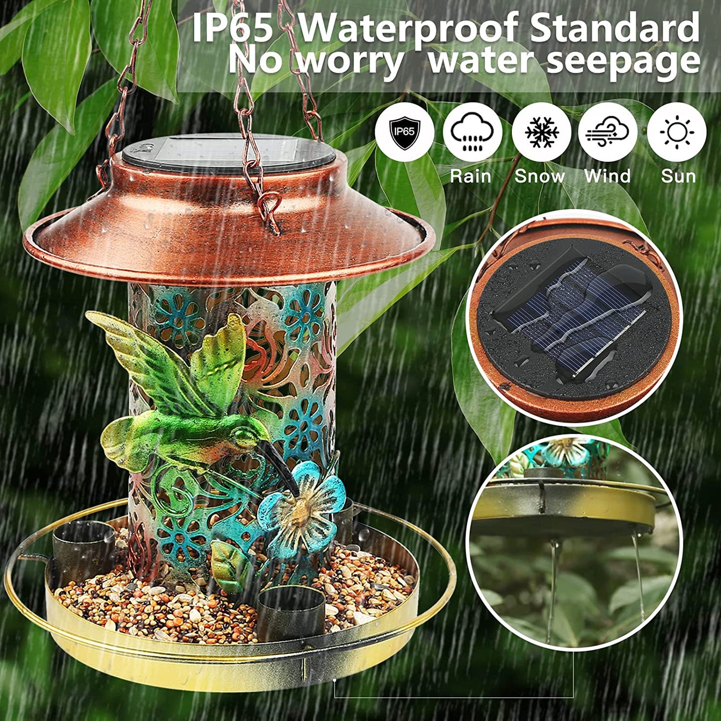 Metal Waterproof Cardinals Hummingbird Solar Lantern Bird Feeder