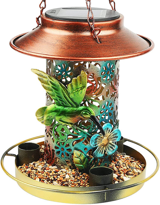 Metal Waterproof Cardinals Hummingbird Solar Lantern Bird Feeder