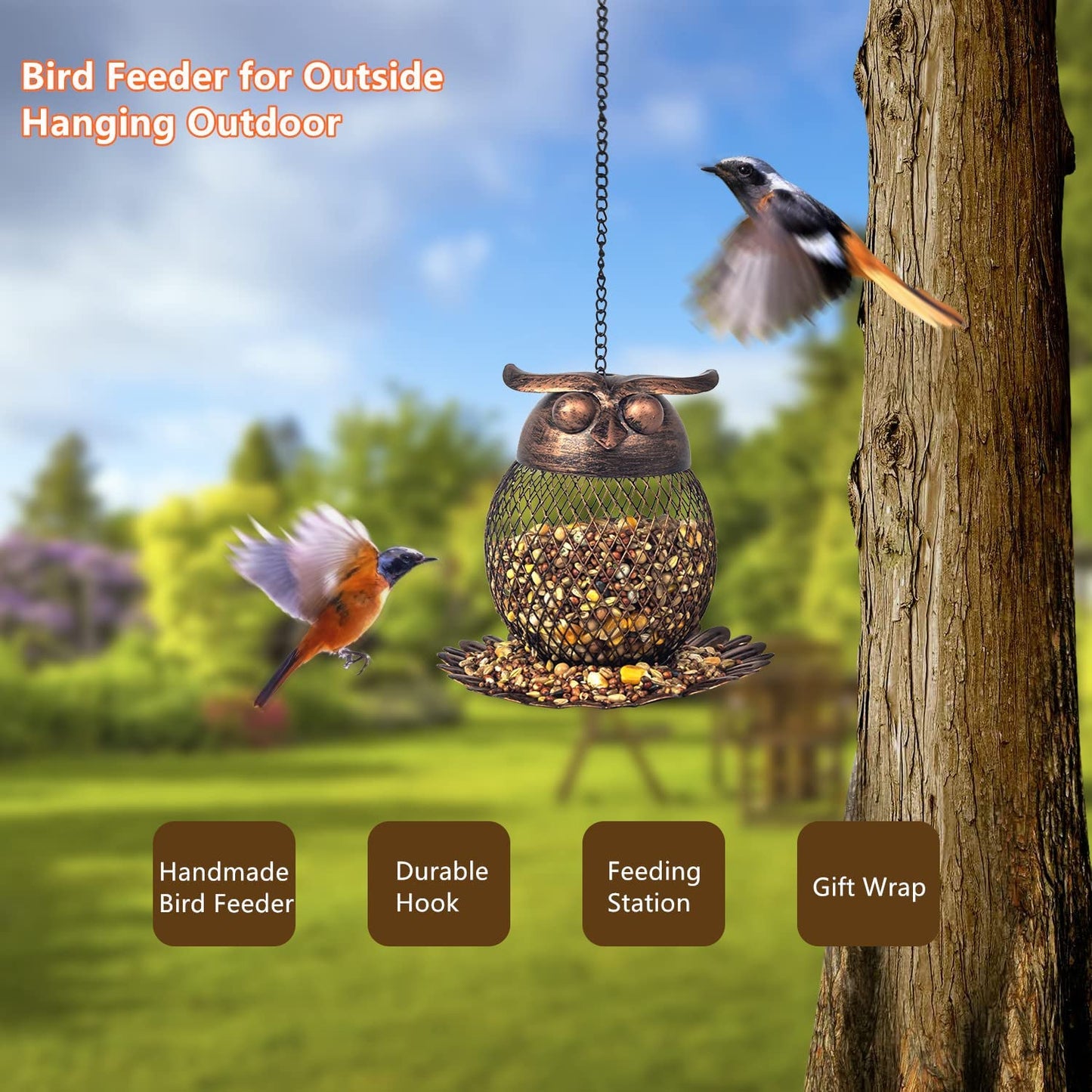 Heavy Duty Copper Metal Mesh Owl Shaped Bird Feeder