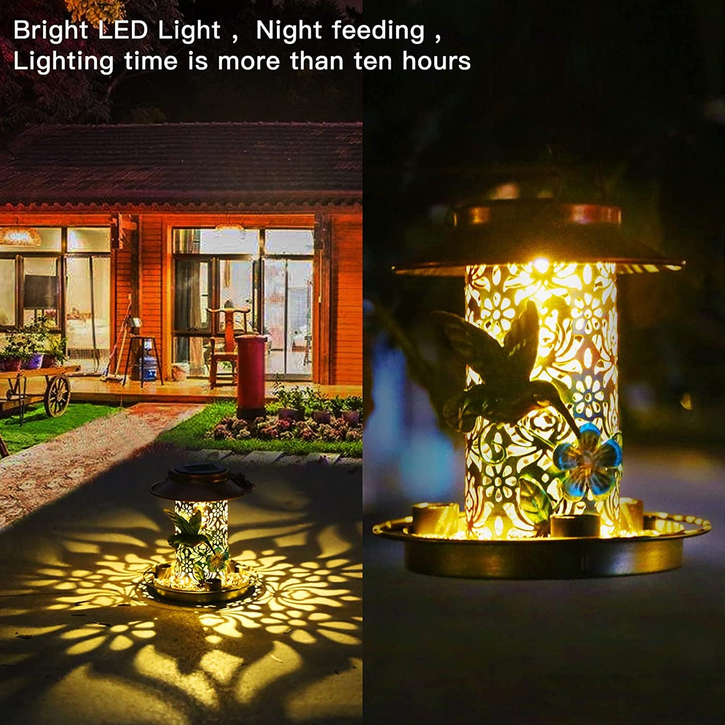 Metal Waterproof Cardinals Hummingbird Solar Lantern Bird Feeder