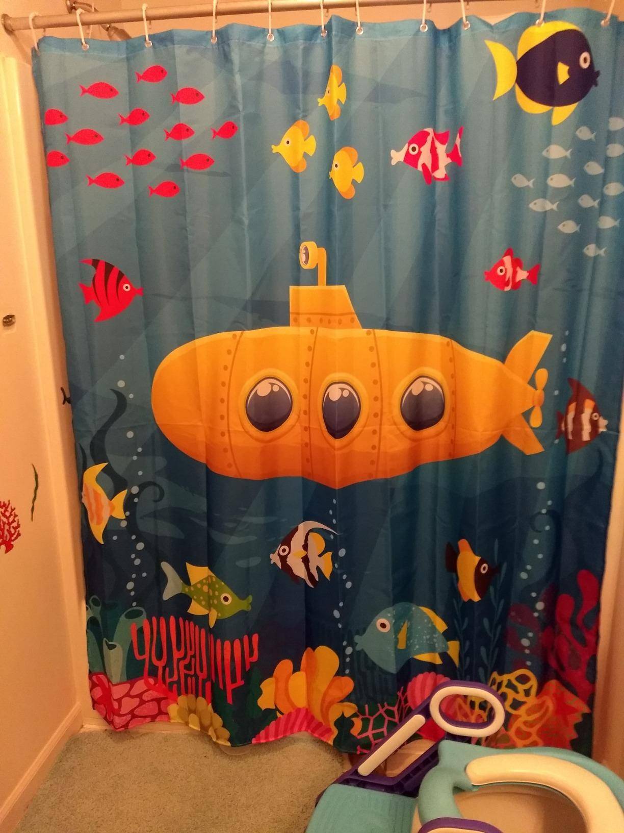 Underwater Sea Life Nautical Cartoon Yellow Submarine Shower Curtain
