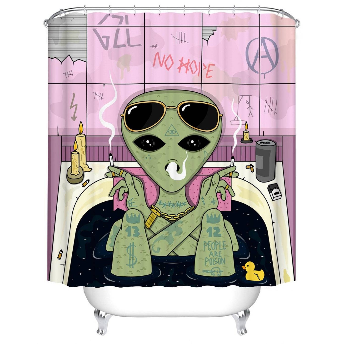 Pink Bathing Wall Cool Alien Shower Curtain