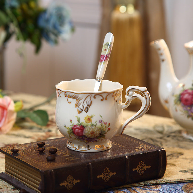 3 Pieces Vintage Floral Cluster Rose Shaped Tea Cup And Saucer Set with Spoon