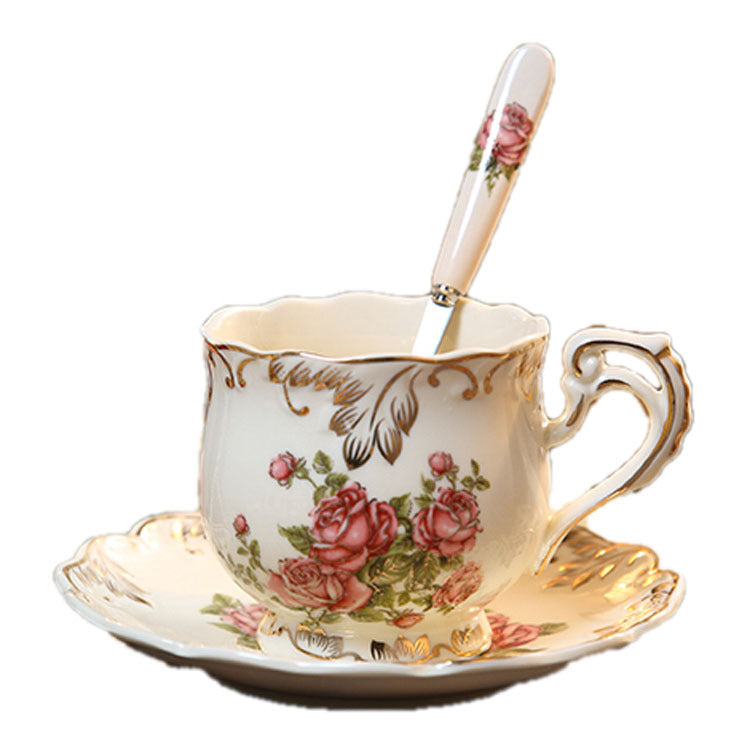 3 Pieces Vintage Floral Cluster Rose Shaped Tea Cup And Saucer Set with Spoon