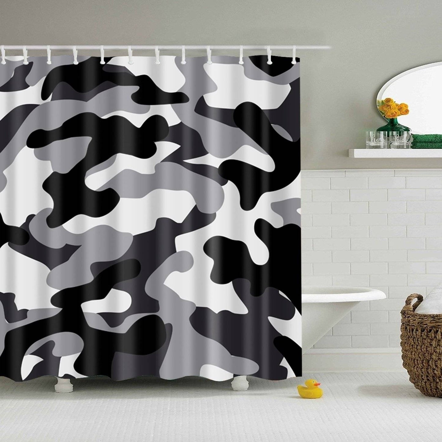 Black and White Seamless Abstract Urban Camo Shower Curtain