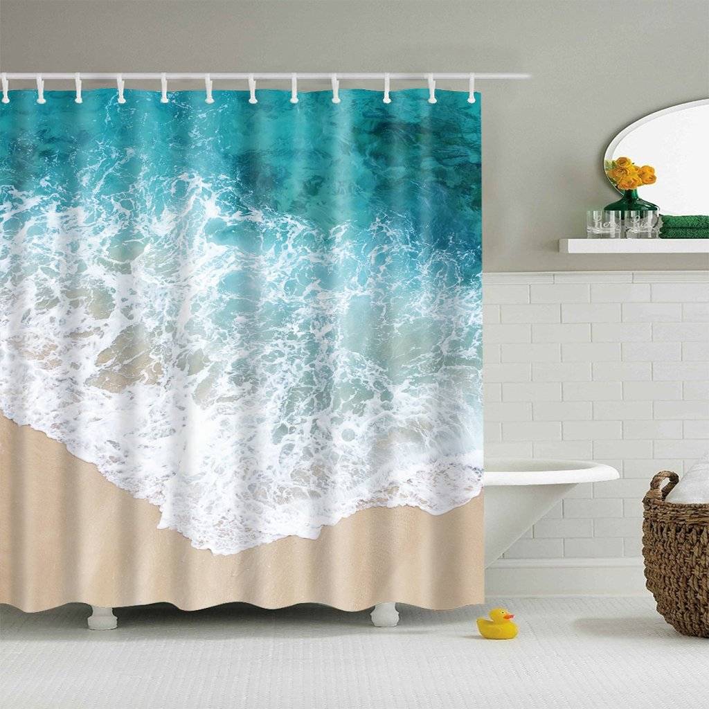  Sevendec Sea Wave Beach Waterproof Shower Curtain Blue Ocean  Bathroom Decor Shower Curtain with Hooks W71 x L71 : Home & Kitchen