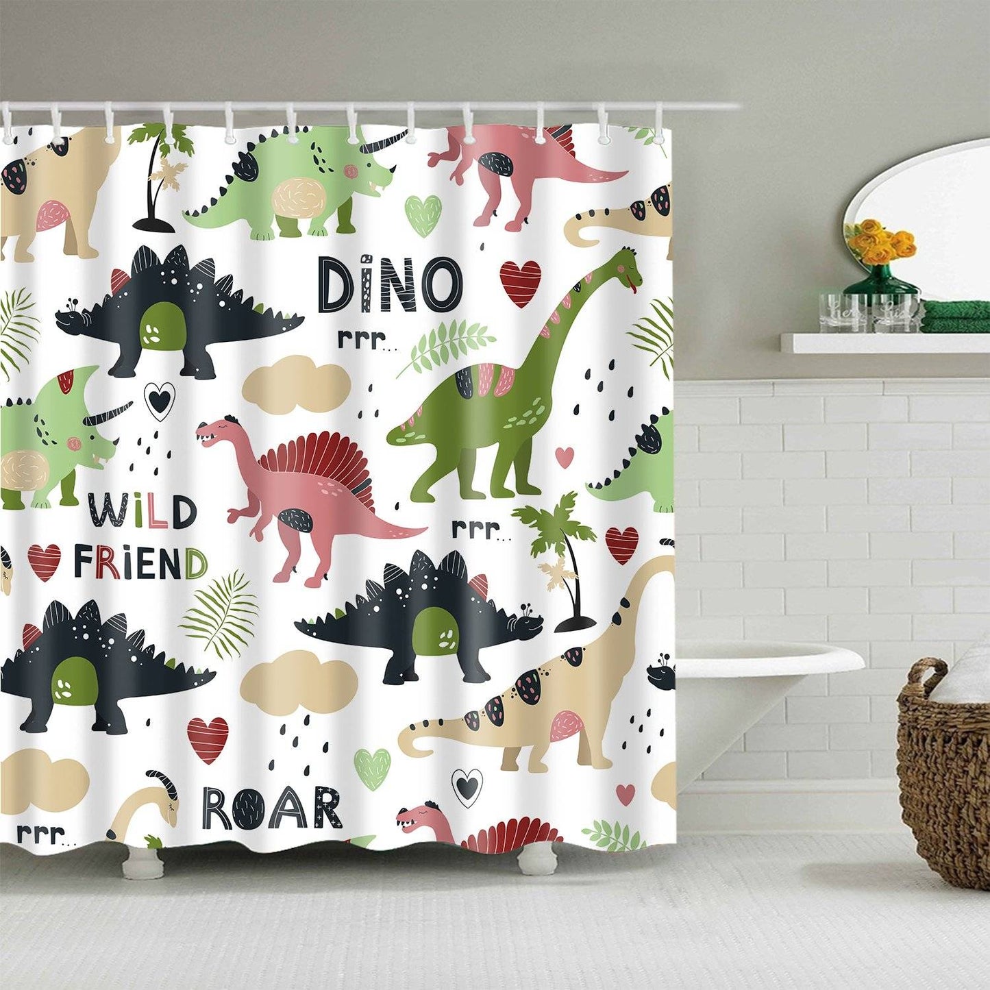Seamless T Rex Dino Kids Cartoon Dinosaur Shower Curtain