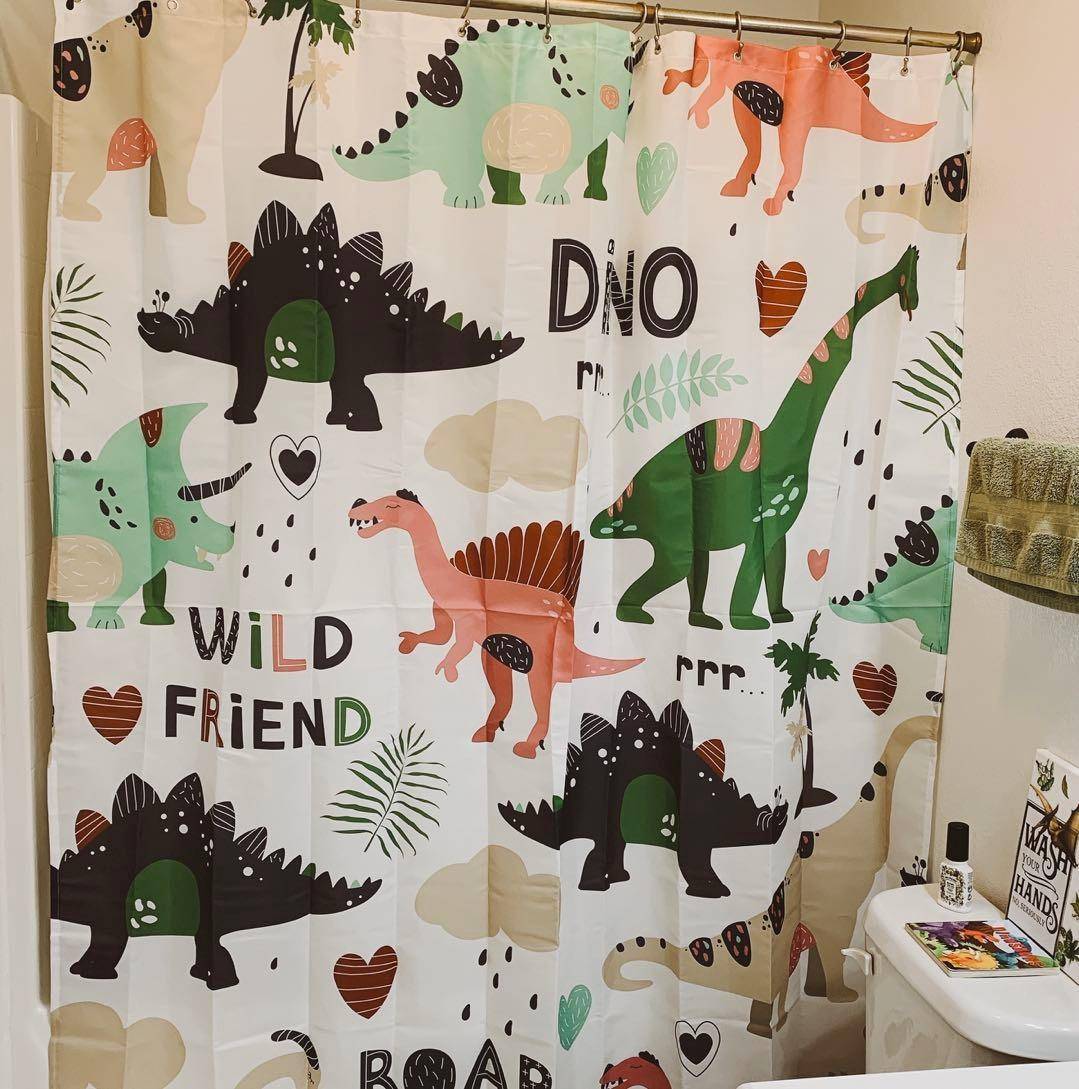 Seamless T Rex Dino Kids Cartoon Dinosaur Shower Curtain
