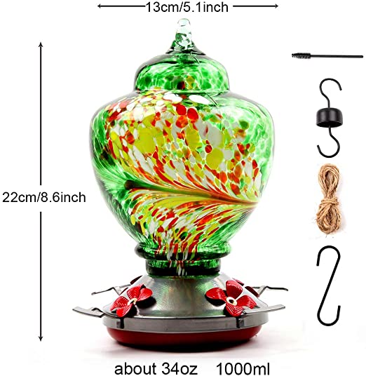 Backyard Garden Cleaning Recycled Colorful Stained Glass Hanging Hummingbird Feeder