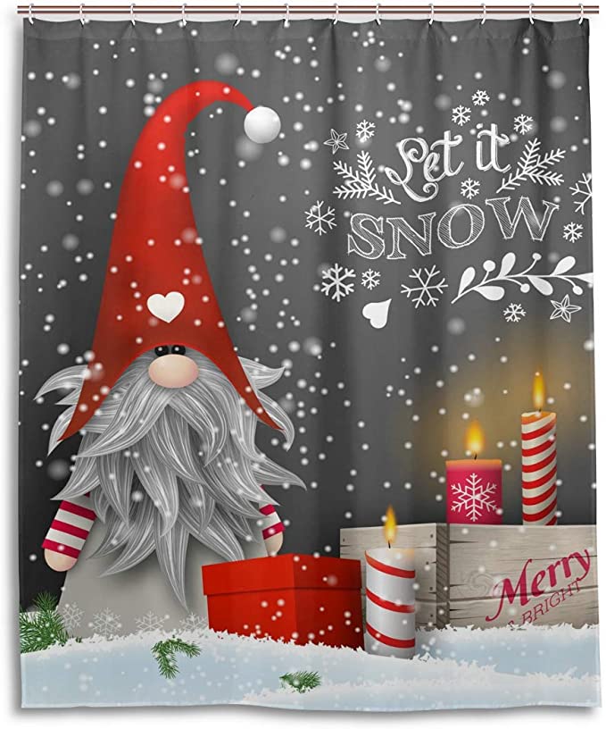 Winter Snowy with Xmas Gift Red Gnome Shower Curtain