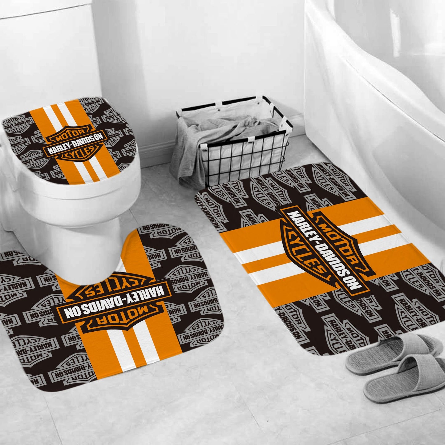 Orange Black Motorcycle Stripe Shower Curtain
