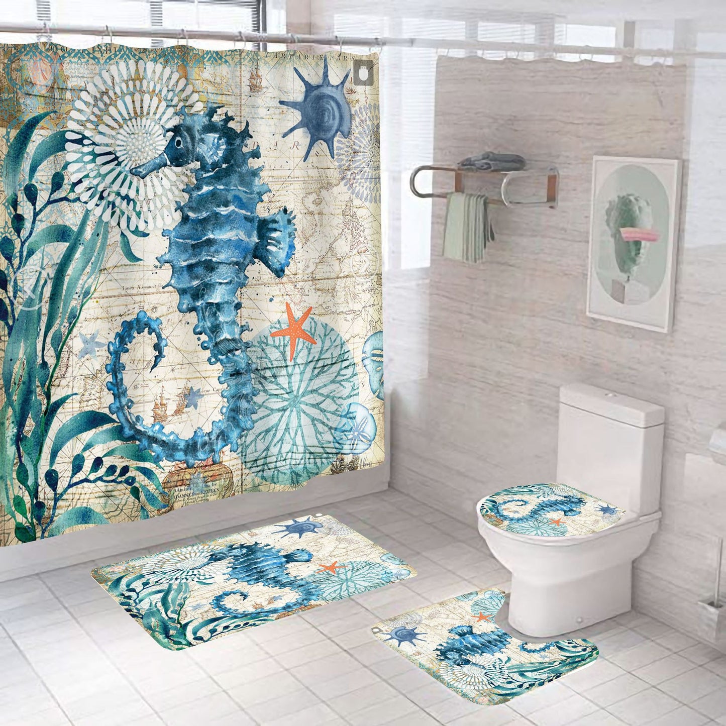 Vintage Green Ocean Underwater Seahorse Shower Curtain