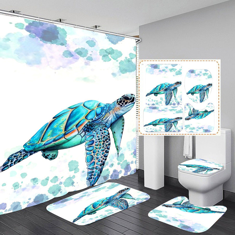 Cyan Green Watercolor Sea Turtle Shower Curtain