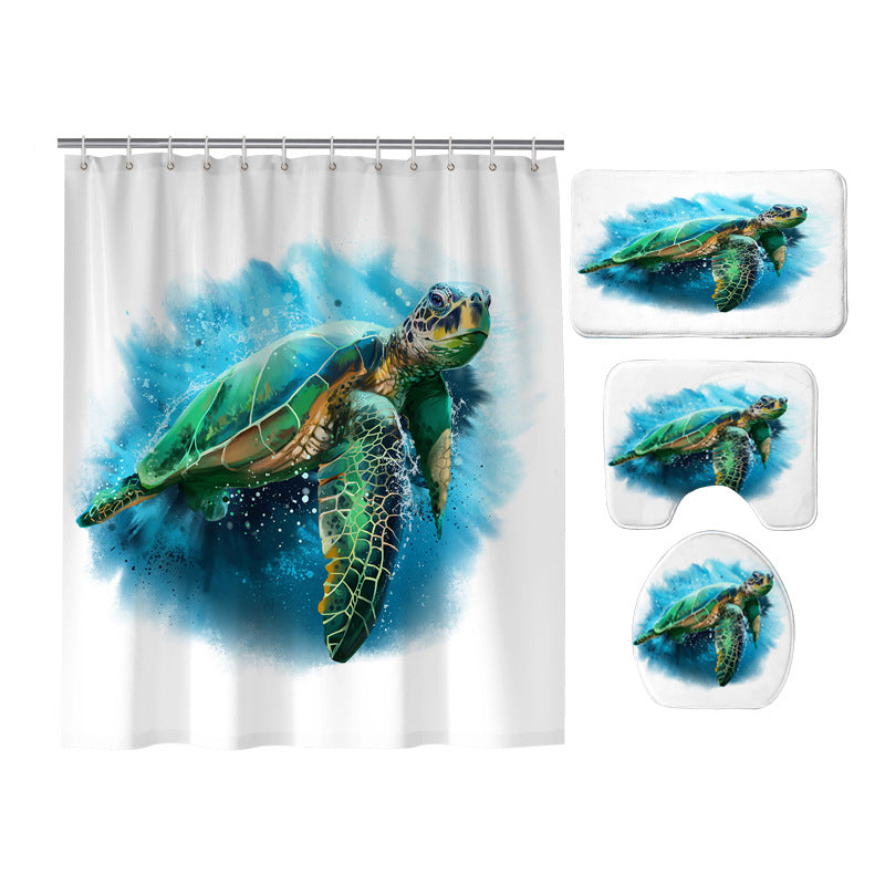Realize Coral Watercolor Ocean Creatures Green Sea Turtle Shower Curtain