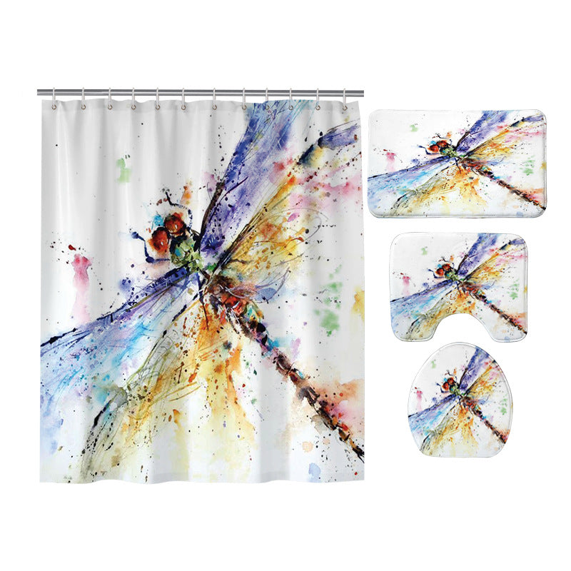 Watercolor Colorful Wings Elegant Dragonfly Shower Curtain