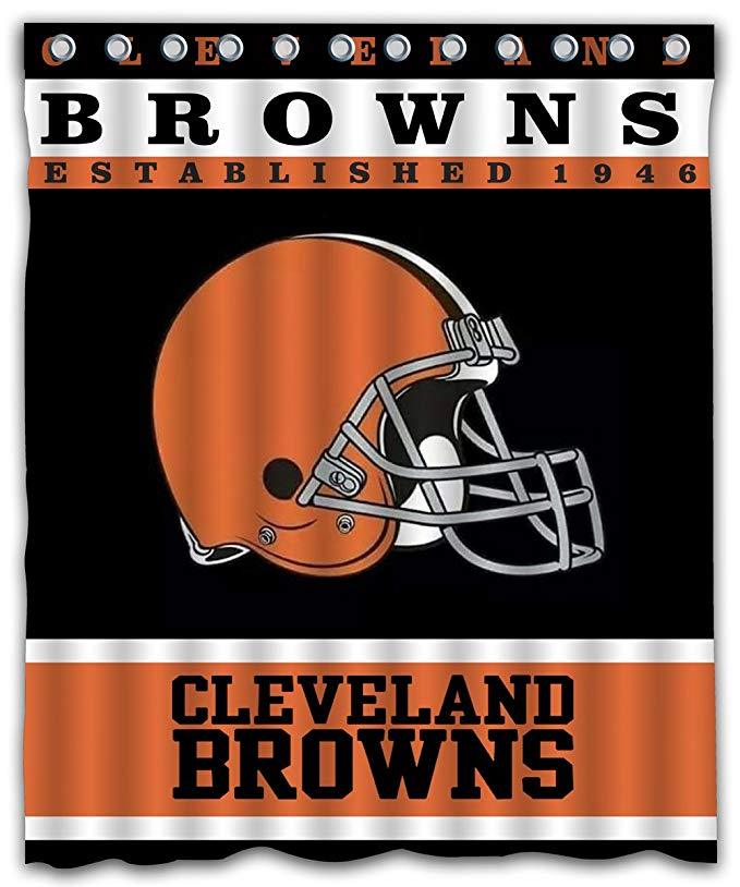 cleveland browns football helmet shower curtain Cleveland Browns Shower Curtain NFL Football Team Helmet Flag Bathroom Decor Accessories Idea – HeartCasa