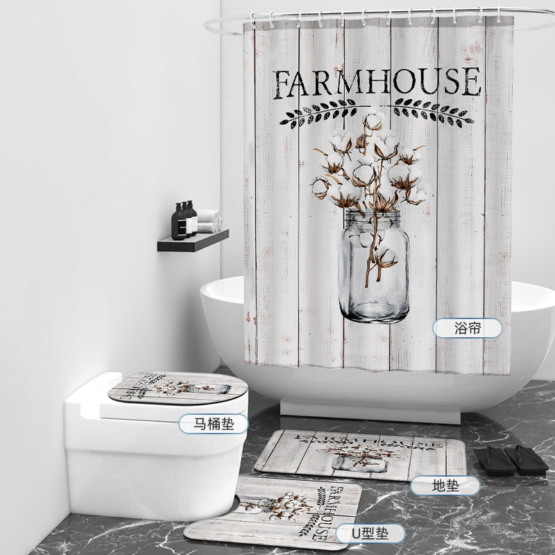 Flower in Vase Farmhouse Cotton Floral Shower Curtain