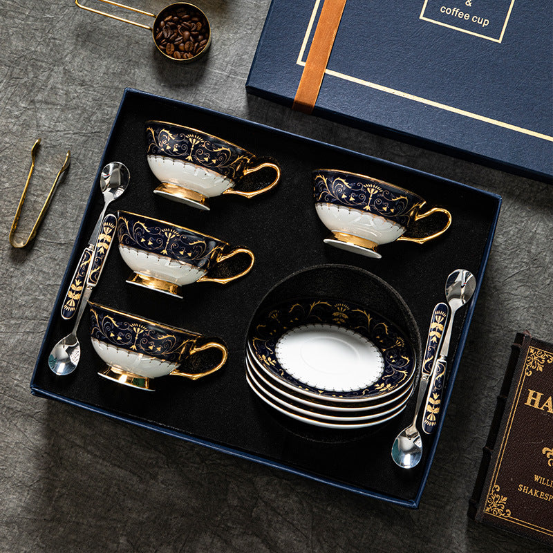 Greek Key Paisley Floral Cup and Saucer Set - 3 Pieces