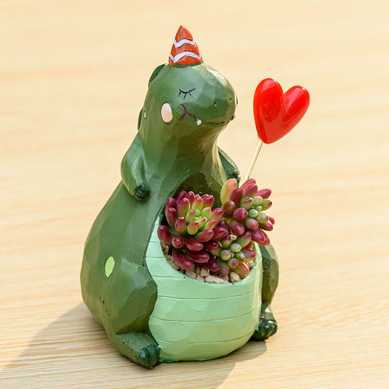 Green Dinosaur Succulent Planter Cute Belly Shape Small Cactus Plant Pot