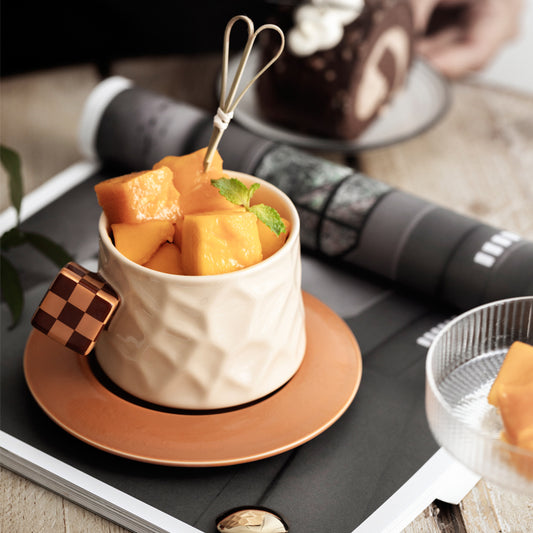 Macaron Color Cube Handle Coffee Cup and Saucer Set