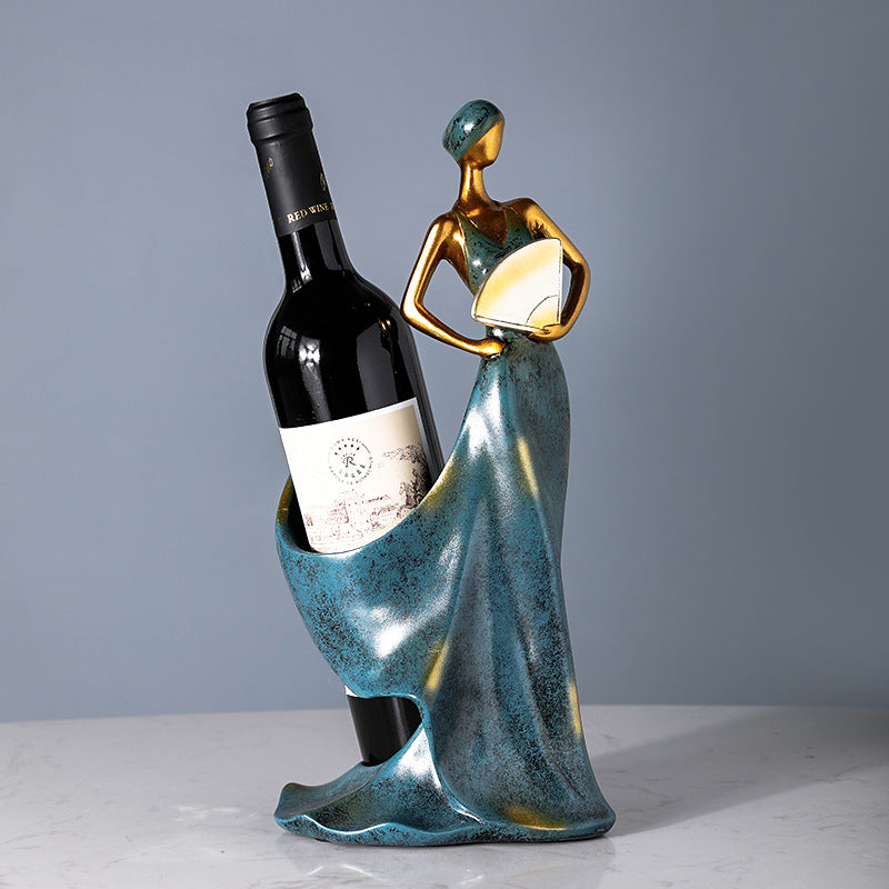 Beauty Lady with Hand Held Fan Wine Bottle Holder Medieval Style Wine Rack