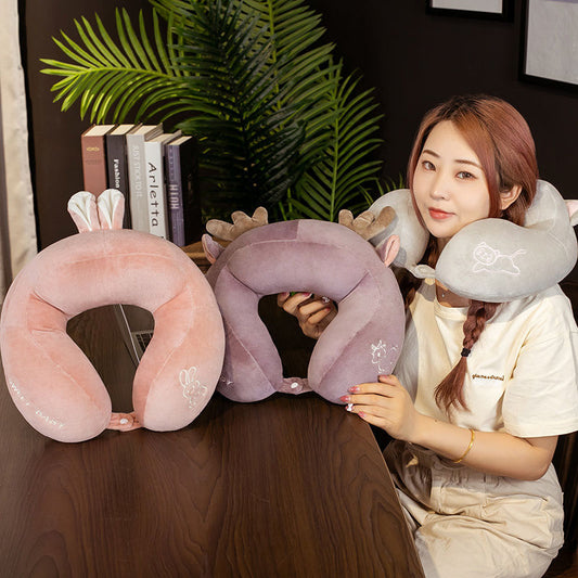 Purple Cartoon Elk Antlers Neck Pillow