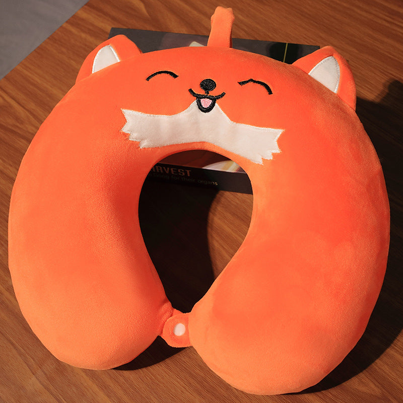 Happy Fox Neck Pillow Red Cartoon Plush Kids Chin Support Travel Sleeping Cushion