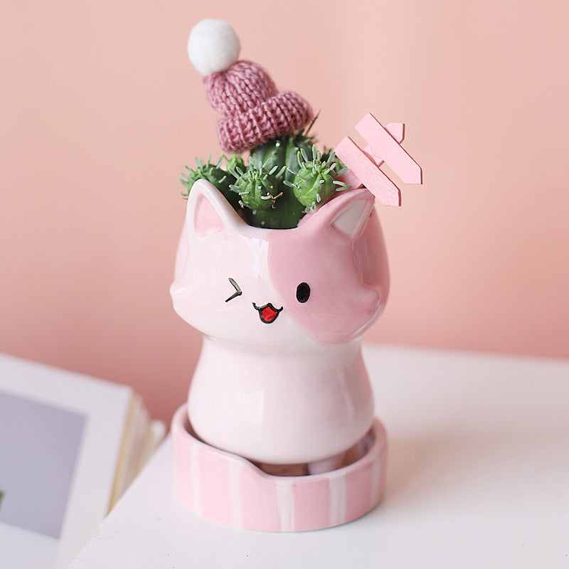  Cute Cats on Pink Circle Pot Holders Set Trivets 2PCs