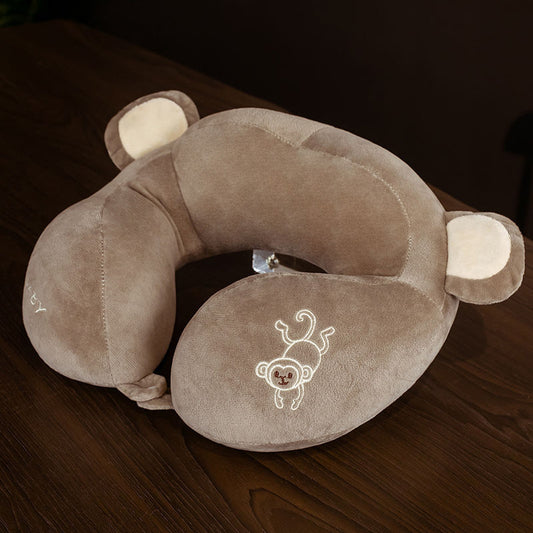 Coffee Cartoon Monkey Ear Neck Pillow