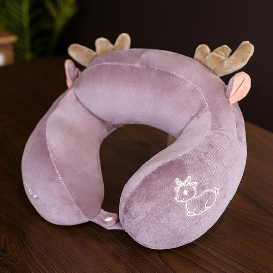 Purple Cartoon Elk Antlers Neck Pillow