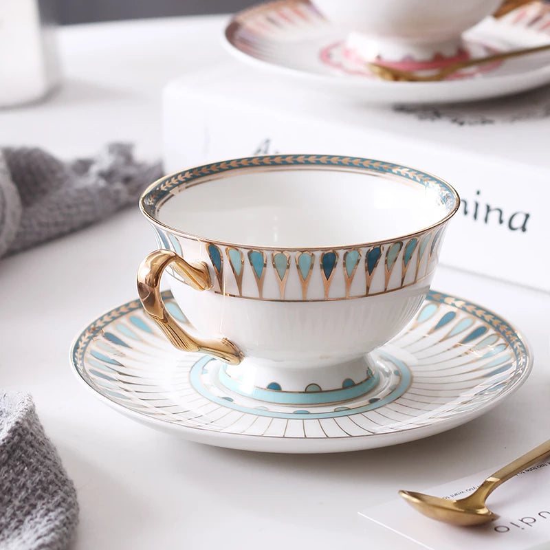 Pink/Blue Seamless Droplet Water Drops Art Cup and Saucer Set Bone China Coffee Teacup