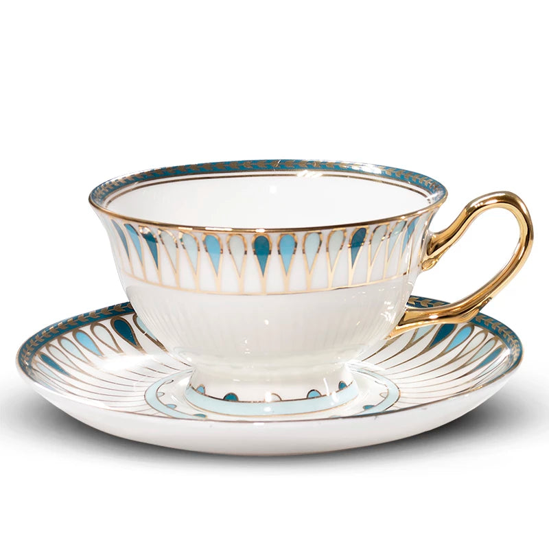 Pink/Blue Seamless Droplet Water Drops Art Cup and Saucer Set Bone China Coffee Teacup