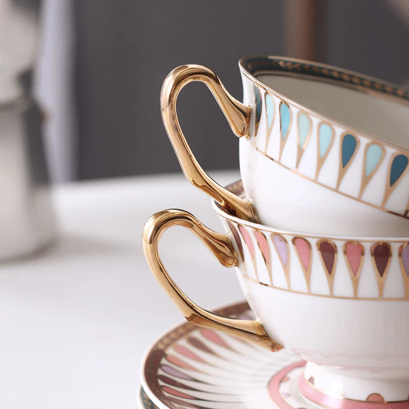 Pink/Blue Seamless Droplet Water Drops Art Cup and Saucer Set Bone China Coffee Teacup