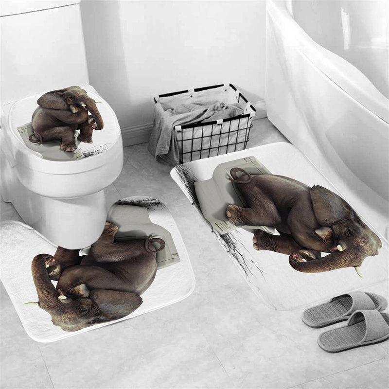 Humorous Sitting on Toilet Animal Elephant Pooping Shower Curtain