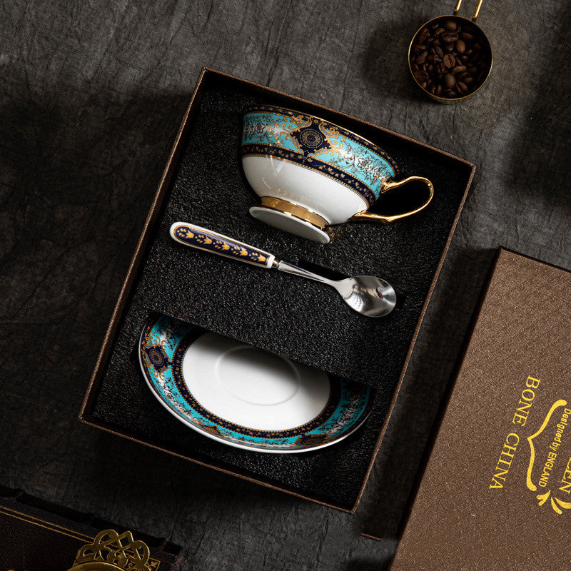 Greek Key Floral Cup and Saucer Set - 3 Pieces