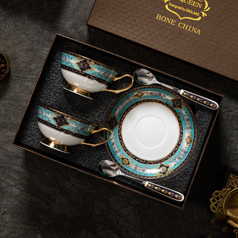Greek Key Floral Cup and Saucer Set - 3 Pieces