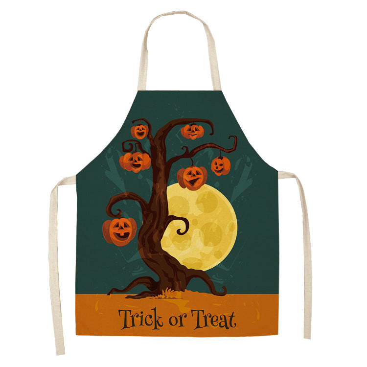 Tree Hanging Pumpkings Halloween Night Kitchen Apron