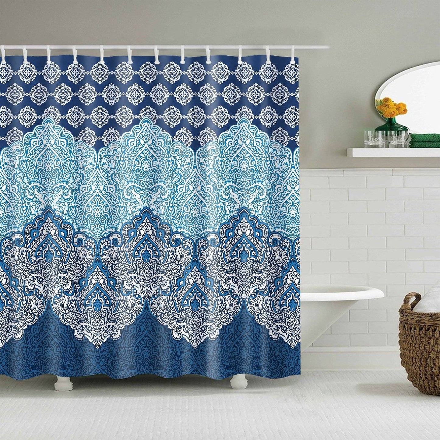 Gorgeous Dark Navy Blue Tribal Paisley Damask Shower Curtain