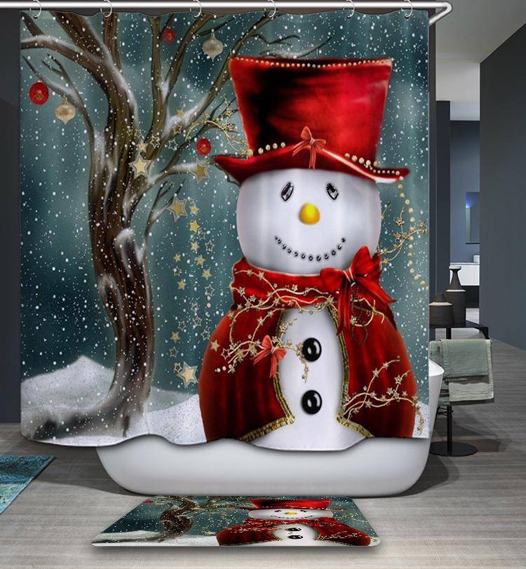 Red Magician Dressing Winter Christmas Snowman Shower Curtain