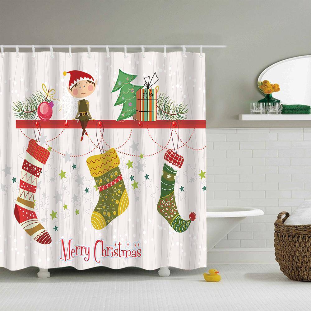 Little Elves with Christmas Stockings Xmas Socks BElf Shower Curtain