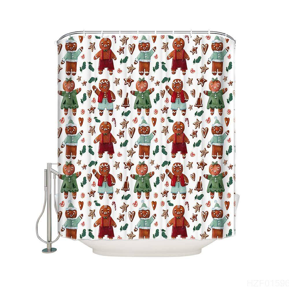 Seamless Star Bell Kids Cookies Christmas Gingerbread Shower Curtain