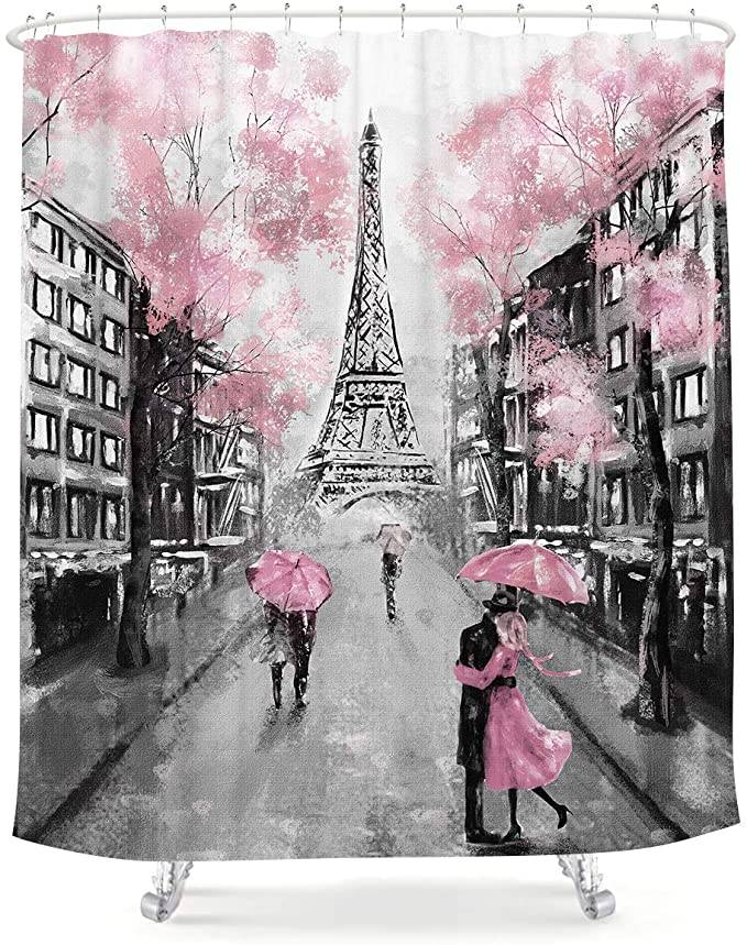 Romantic City Umbrella with Eiffel Tower Paris Shower Curtain