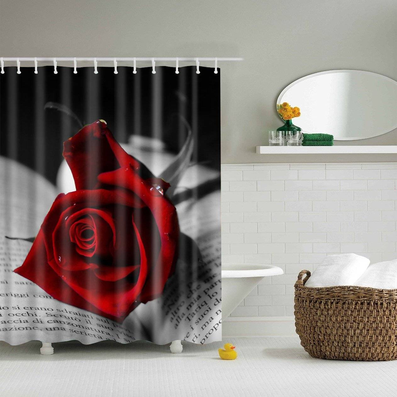 Elegant Romantic Valentine Book with Red Rose Shower Curtain