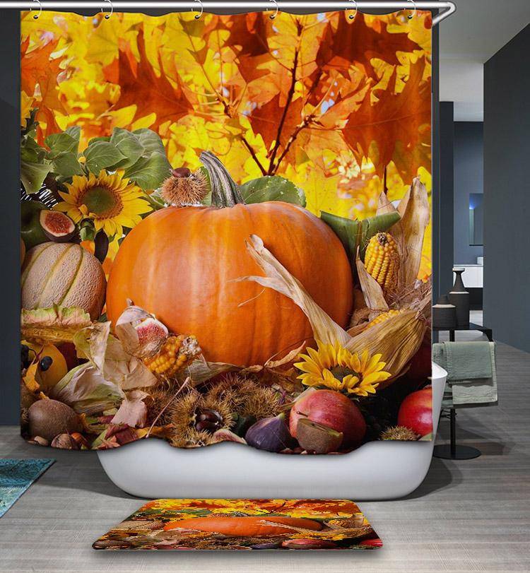 Autumn Harvest Vegetables Fall Leaves Pumpkin Thanksgiving Shower Curtain