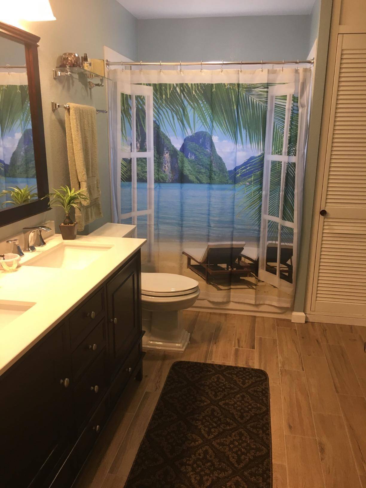 Summer Vacation Window Views Seashore Chairs Beach House Shower Curtain