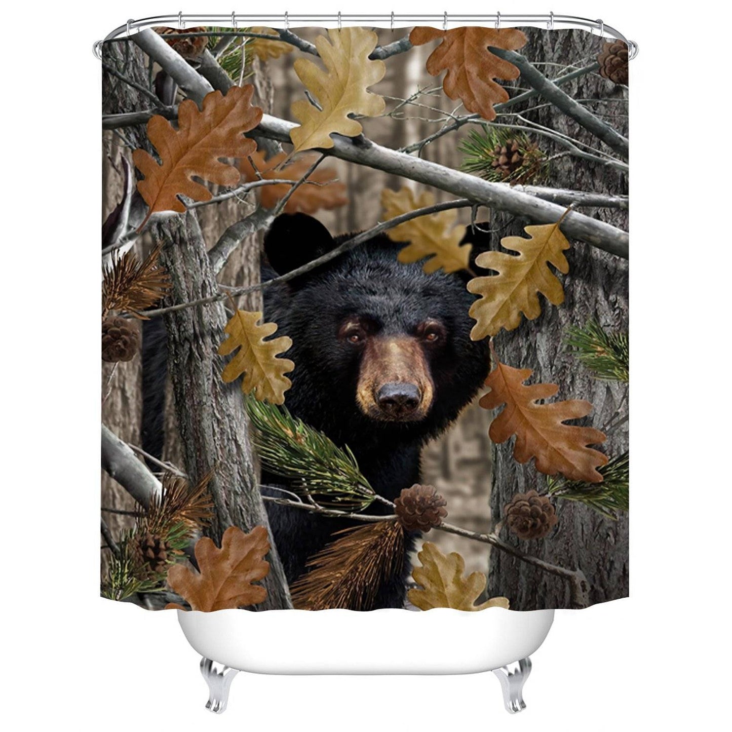Realtree Autumn Season Fall Leaves Black Bear Shower Curtain